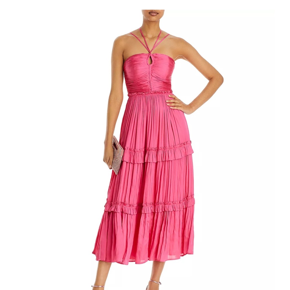 Aqua strappy silky ruched dress in pink
